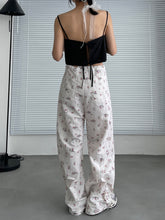 Harajuku Kawaii Aesthetic Y2K Floral White Baggy Cargo Trousers Parachute Pants