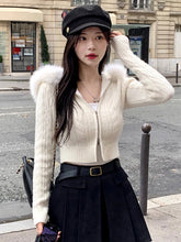 womens aesthetic clothes y2k winter coquette cable knit sweater cropped cardigan with fur trim