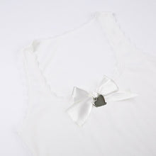 Kawaii Aesthetic Balletcore Coquette Dollette Silver Heart Charm White Tank Top