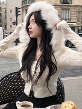 womens y2k aesthetic clothes cropped hoodie sweater white cardigan with fur lined hood