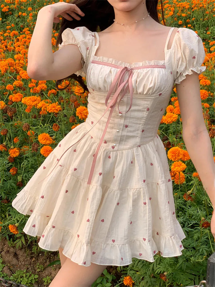 Womens Coquette Aesthetic Summer White Milkmaid Dress – The Kawaii Factory