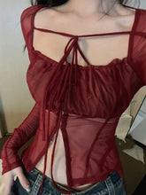 womens long sleeve red corset top coquette aesthetic