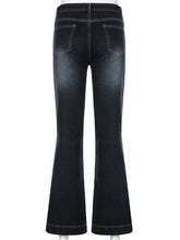 Y2K Aesthetic Vintage 90s Grunge Dark Blue Denim Low Rise Flared Jeans