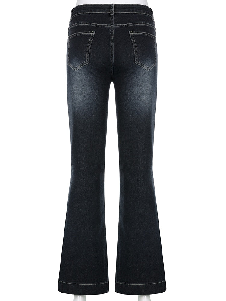 Jeans Low Waist Flare Pants Dark Academia Aesthetic Vintage 90s Street