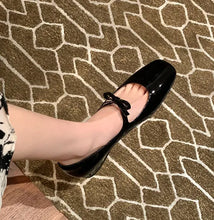 womens elegant shoes black patent leather ballet flats with bow mary janes