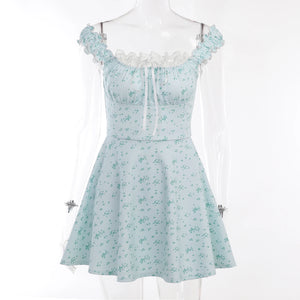 coquette dress blue and white dress with flowers womens aesthetic clothes