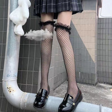 Kawaii Aesthetic E-girl Gothic Fishnet Bow Thigh High Socks