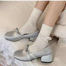 Kawaii Aesthetic Coquette Dollette Pastel Pink Baby Blue Kitten Heel Mary Jane Satin Pumps