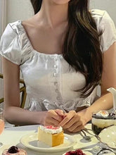 Korean Aesthetic Jang Wonyoung Puff Sleve White Crop Top