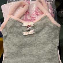 Kawaii Aesthetic Barbiecore Fur Lined Bow Tank Top