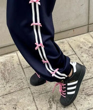 blokette outfits navy blue swetapants for women with side stripes