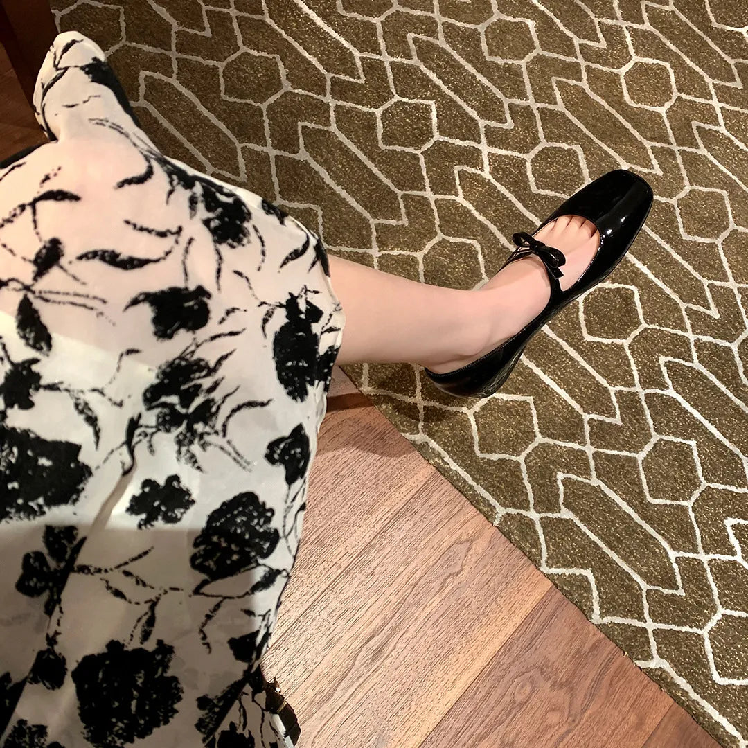 Square Toe Bowtie Mary Janes Cherry Red Shoes – The Kawaii Factory