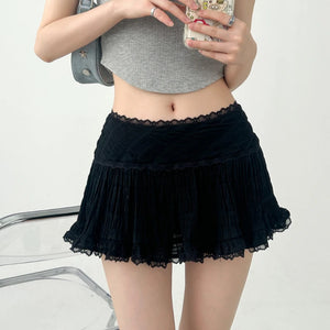 womens black ruffle mini skirt
