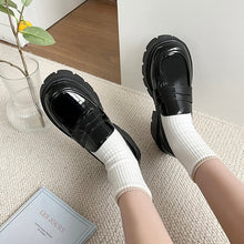 gyaru shoes patent leather black chunky loafers women's