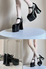 womens gothic lolita mary jane shoes high heel platform pumps black patent leather