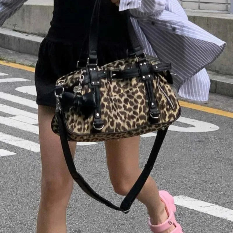 Womens Harajuku Leopard Print Y2K Aesthetic Shoulder Bag – The