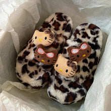 womens brown hello kitty cheetah print fuzzy sandals gyaru fashion kawaii