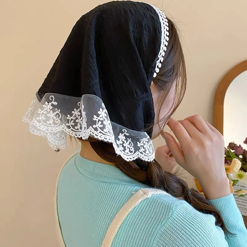 Womens Shoujo Coquette Aesthetic Lace Triangle Scarf Pink – The