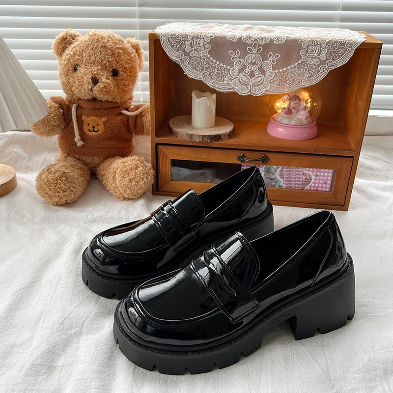 Korean Aesthetic Dark Academia Chunky Platform Loafers – The  display picture 1