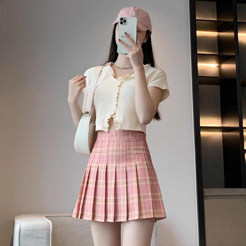 Womens Kawaii Fashion Aesthetic Pink Plaid Pleated Mini Skirt The Kawaii Factory