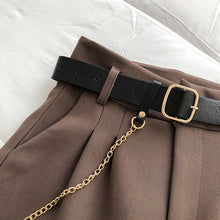 Korean Fashion Dark Academia Aesthetic Shorts with Belt and Chain (Brown/Beige/Black)