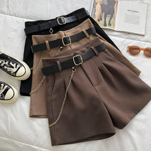 Korean Fashion Dark Academia Aesthetic Shorts with Belt and Chain (Brown/Beige/Black)