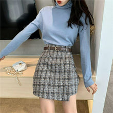 Harajuku Korean Fashion Light Academia Aesthetic Tweed Wrap Skirt with Belt (Brown/Black)