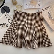 Harajuku Korean Style Dark Academia Aesthetic High Waist Houndstooth Pattern Plaid Skirt (Brown/Black)