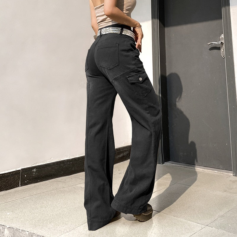 Korean Fashion Wide Leg Pants Women High Waist Black Bgggy Pants