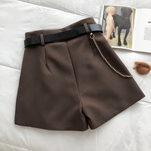 Korean Fashion Dark Academia Aesthetic Shorts with Belt and Chain (Brown/Beige/Black)