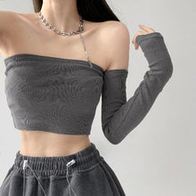 Korean Fashion Sexy Off Shoulder Tube Top Bodysuit with Sleeves (Black/White/Gray)