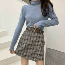 Harajuku Korean Fashion Light Academia Aesthetic Tweed Wrap Skirt with Belt (Brown/Black)