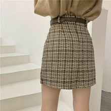 Harajuku Korean Fashion Light Academia Aesthetic Tweed Wrap Skirt with Belt (Brown/Black)
