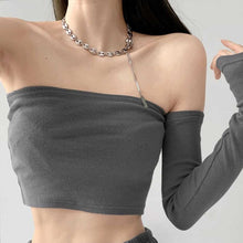 Korean Fashion Sexy Off Shoulder Tube Top Bodysuit with Sleeves (Black/White/Gray)