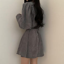 Harajuku Korean Fashion Corduroy Mini Dress with Belt (Gray)
