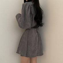 Harajuku Korean Fashion Corduroy Mini Dress with Belt (Gray)