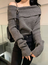 korean fashion elegant womens gray off the shoulder sweater