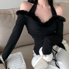 Balletcore Coquette Fur Lined Off Shoulder Drawstring Top