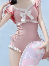 womens kawaii swimwear Japanese modest swimsuit pink one-piece monokini