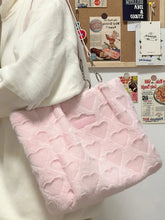 Kawaii Coquette Aesthetic Dollette Baby Pink Faux Fur Heart Print Shoulder Bag
