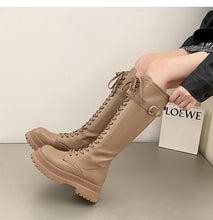 Harajuku Korean Fashion Knee High Laceup Combat Boots (Milk Tea Brown)