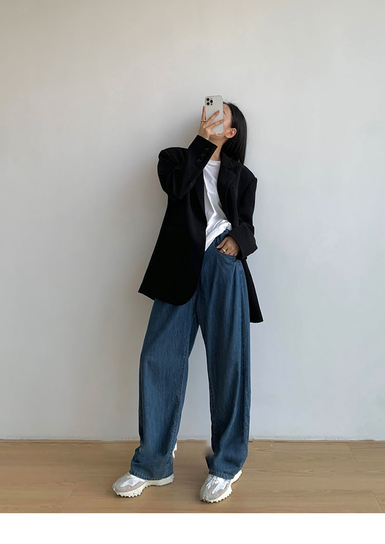 Korean Fashion Long Oversized Blazer Black – The Kawaii Factory