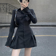 Korean Fashion Cinched Waist Mini Shirt Dress (Black)