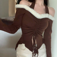 Balletcore Coquette Fur Lined Off Shoulder Drawstring Top