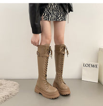 Harajuku Korean Fashion Knee High Laceup Combat Boots (Milk Tea Brown)