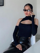 Korean Fashion Sexy Off Shoulder Halter Top Bodysuit with Sleeves (Black)