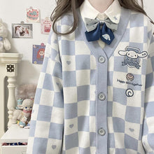 womens baby blue checkered cinnamoroll cardigan