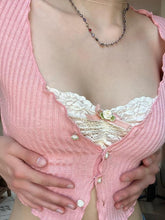Coquette Kawaii Fashion Y2K Pink Double Layer Ribbed Cropped Cardigan