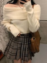 korean beige white off the shoulder sweater