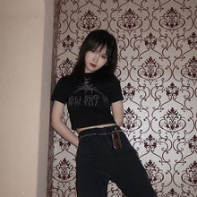 Y2K Rhinestone Spider Print Crop Top